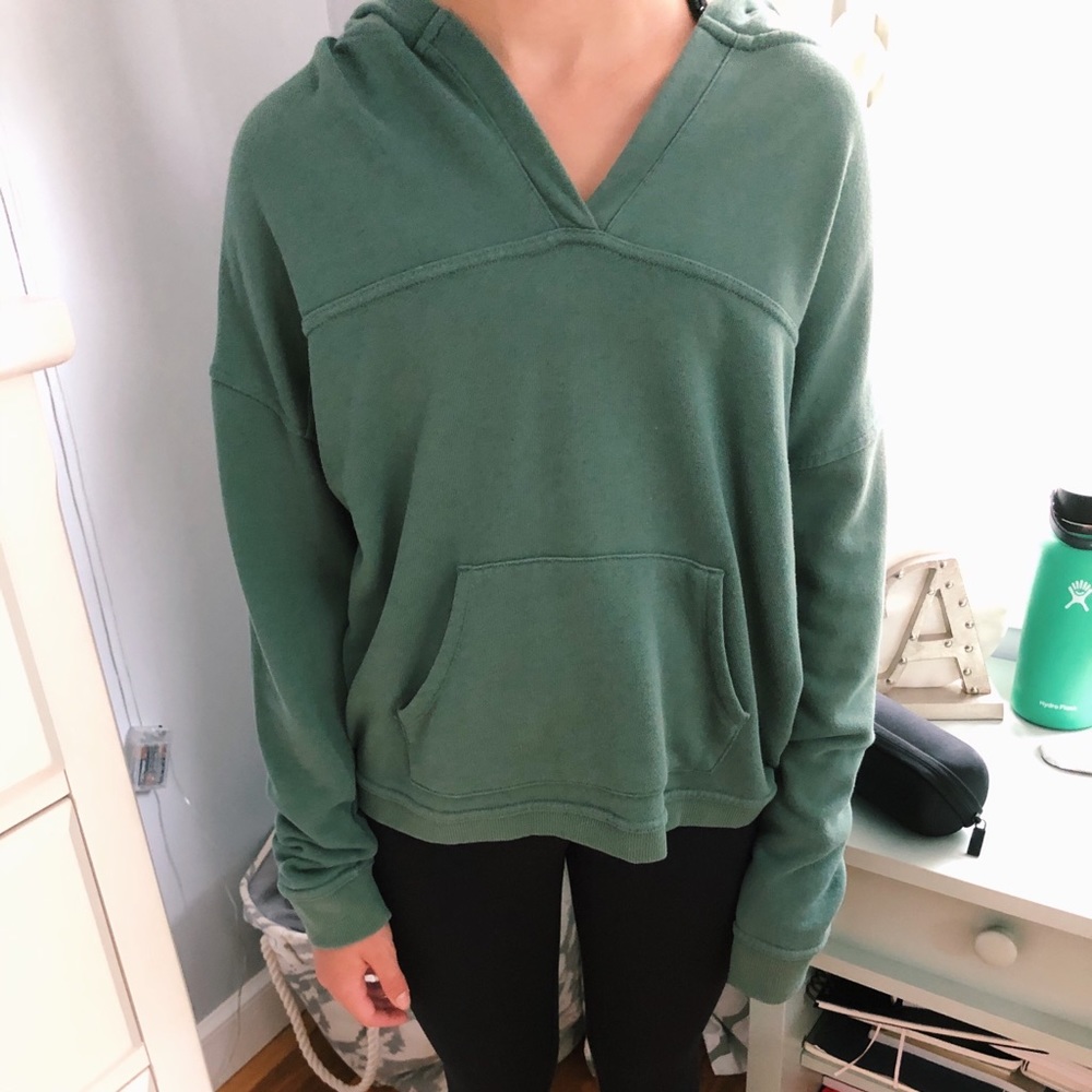 Army green hoodie.